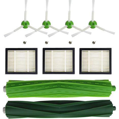Lot de 9 pièces de rechange compatibles avec iRobot Roomba i7 Series i7 + E5 E6 E7 Rouleaux en caoutchouc Brosse latérale Filtres HEPA Kit d'accessoires