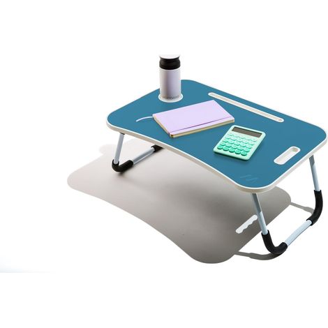 Table de Travail Intelligente, Bureau Pliable en Plastique et métal, Pliable avec Porte-gobelets et Support de Tablette, pour lit et canapé, 60 x 40 x 30 cm, Couleur Bleu Sarcelle (1/5)