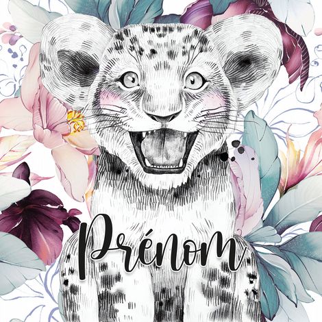 Papier peint panoramique enfant avec prénom personnalisable - Lionceau - 130 cm x 130 cm (1/2)