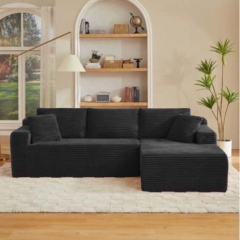 Divano modulare 252,5 x 163 x 65 cm nero con schiuma Memory, seduta ampia e design flessibile (1/5)