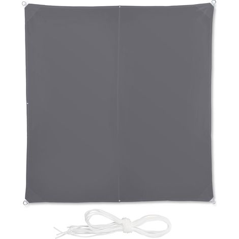 Relaxdays Toldo vela cuadrado, Impermeable, Protección rayos UV, Con cuerdas para tensar, Gris, 3 x 3 m