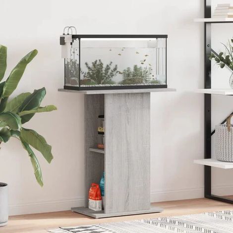 Support d'aquarium gris Sonoma, dimensions : 60,5 x 36 x 72,5 cm, en bois composite. (1/4)
