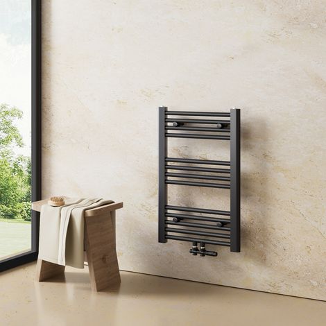 Heilmetz – Sèche-serviette eau chaude 700x400mm 238W – Radiateur anthracite à tubes ronds – Compatible chauffage central – Installation facile