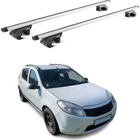 OMAC Barres de toit aluminium certifiées TÜV pour Dacia Sandero Stepway 2010-2026 – Pour rails de toit standards – Rainure en T – Charge max 90 kg – 2 antivols Argent (1/4)