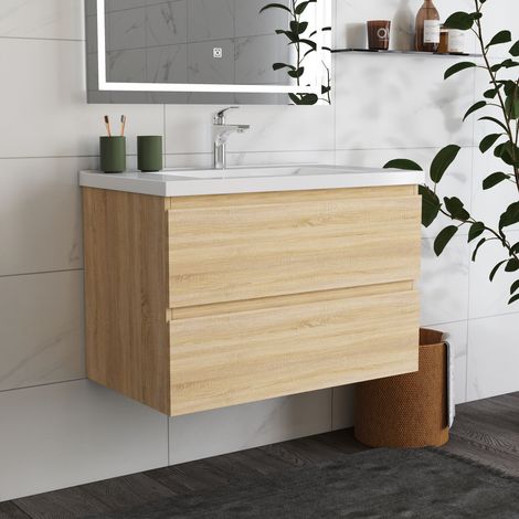 Ducha Casa Mueble Armario de baño,armario de pared,79 x 44.5 x 52 cm,2 cajones, diseño moderno,color roble. (1/5)