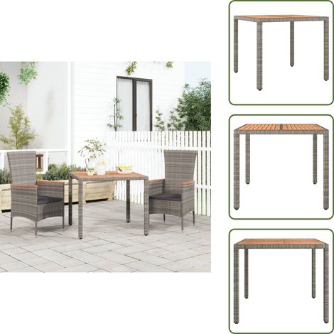 Tavolo esterno - vidaXL Tavolo Giardino Piano Legno Grigio Polyrattan e Massello Acacia - Tavolo in acciaio