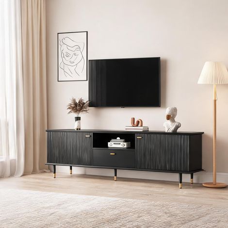 Meuble TV 170 cm en MDF laqué noir coloris noir 170 x 36 x 54 cm (1/5)