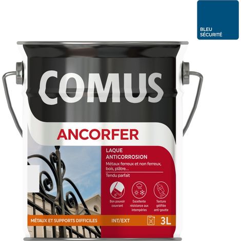 ANCORFER BRILLANT 3L Bleu sécurité - Peinture-laque antirouille pour métaux et autres supports - COMUS (1/3)
