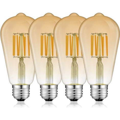 6 Stück – 8W E27 ST64 Dimmbare LED – Amberglas – 2700K Warmweiß – Entspricht 80W Halogen – Für Haus, Dekoration, Café, Restaurant
