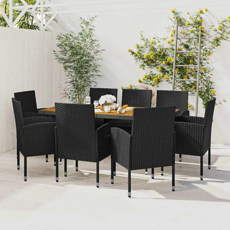Ensemble à manger d'extérieur 9 pcs-Salon de jardin Résine tressée Noir 495886 (1/5)