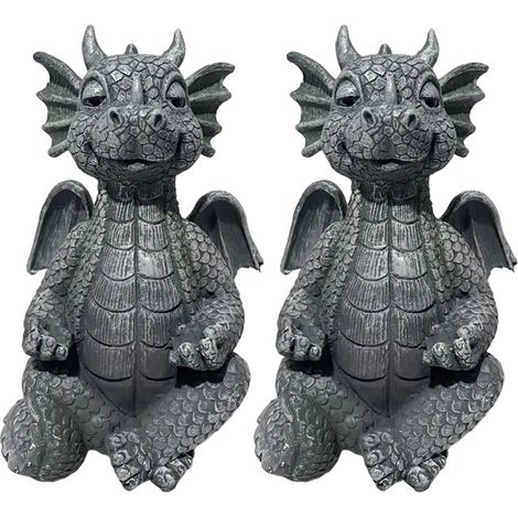 2pcs Statue de jardin, Dragon en résine, Décoration extérieure, 11x10x16 cm, Pour yoga et jardin (1/5)