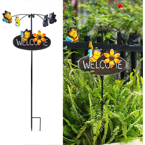 Panneau de bienvenue en métal avec oiseau, papillon et fleur, girouette, moulin à vent à planter pour la décoration extérieure de la maison, du jardin ou de la cour - Cadeau - Colibri (1/4)