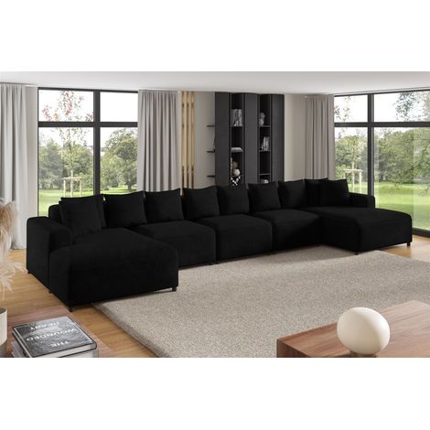 Wohnlandschaft Sofa U-Form Designersofa MEGAN XL in Stoff Poso Schwarz (1/2)