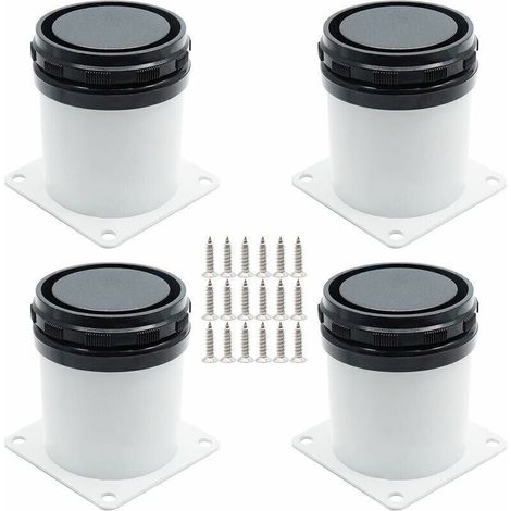 Ensemble de 4 Pieds de Meuble Réglables - Acier Inoxydable - Avec Vis - Blanc - Hauteur de 5cm (1/4)
