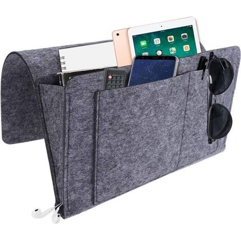 Organiseur de chevet, organiseur d'accoudoir de canapé, support pour télécommande, organiseur de bureau, gris foncé (1/4)