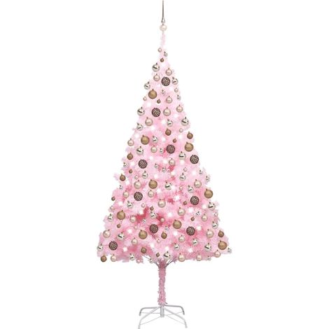 Set Albero Natale Artificiale con LED e Palline Rosa 240 cm PVC (1/5)