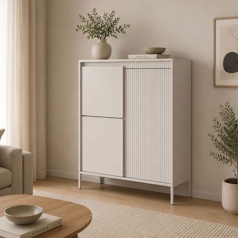 Aparador Hatolaro, Mueble 5 Estantes, Puertas Abatibles, 3 Puertas, 104x40x123h cm Beige (1/5)