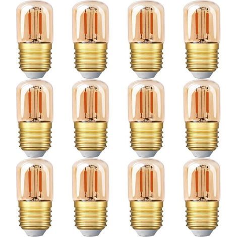 Mini-LED-Röhrenlampe, 1 W T28 Edison LED-Filamentlampe E27 Schraubsockel 2200 K Superwarmgelbe Lampe für dekorative Zwecke, nicht dimmbar (bernsteinfarbenes Glas) 12er-Pack [Energieklasse G] (1/4)