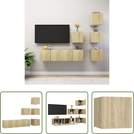 vidaXL Meuble TV chêne sonoma - Ensemble de meubles TV 6 pcs Chêne sonoma Bois d'ingénierie (1/5)
