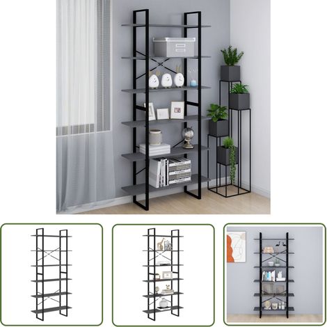The Living Store Armoire haute Gris 100x30x210 cm Bois de pin solide - Bibliothèque Industrielle - Meuble Rangement - Étagère Bois - Armoire Ouverte - Mobilier Design (1/5)