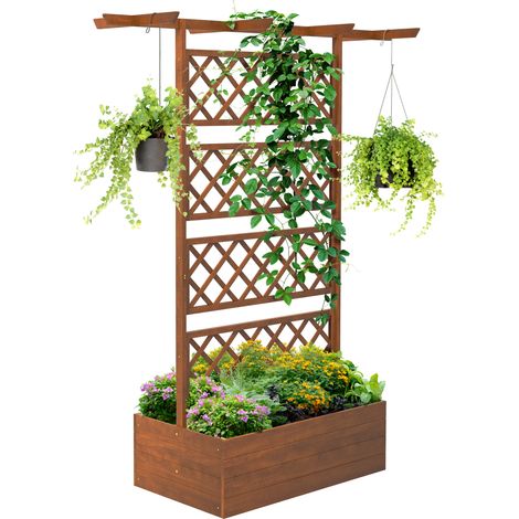 Outsunny Wooden Trellis Planter, Raised Garden Bed for Climbing Plants Orange (1/5)