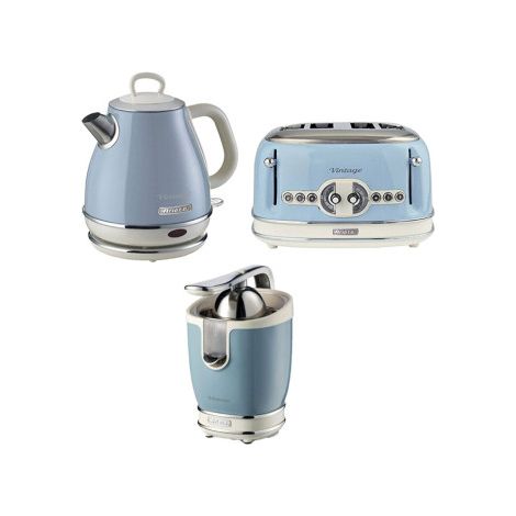Pack ARIETE Bouilloire 1L + Grille-pain 4 Fentes + Presse-agrumes Électrique Bleu Rétro (1/5)