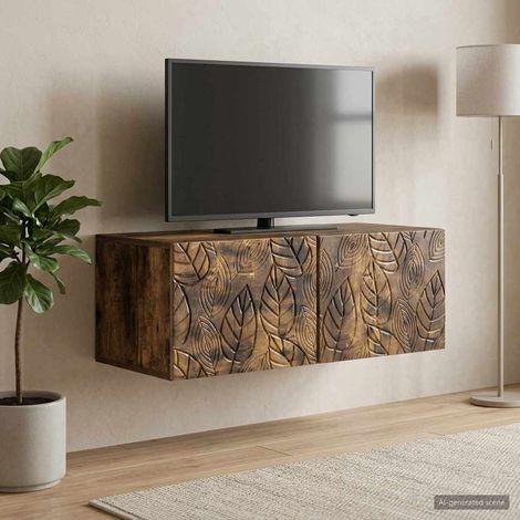 Meuble TV mural 2 portes 78,5 x 31 x 30 cm en bois d’ingénierie chêne fumé - PANGIVO (1/5)