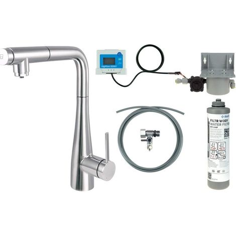 Mitigeur d'évier de cuisine avec kit de filtration d'eau et bec extractible chromé - Lyra