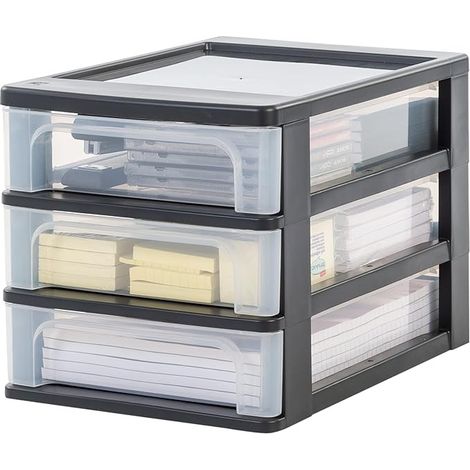 Tour de rangement en plastique, 3 petits tiroirs, noir, facile à ouvrir, format A4, meuble, organisateur, pour bureau, fournitures scolaires, papeterie, sans BPA (1/5)