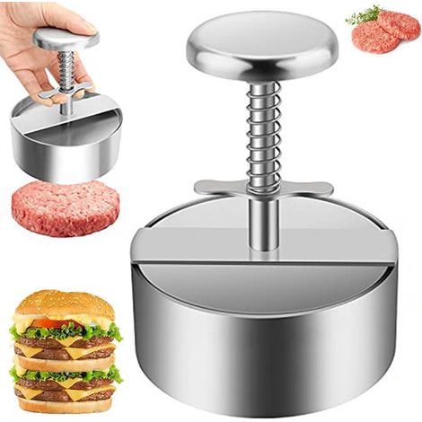 Pressa per hamburger, pressa per hamburger regolabile in acciaio inox, padella antiaderente per preparare hamburger, senza BPA, per grigliare, argento (1/5)