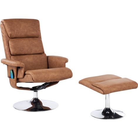 Sillón de masaje moderno con calefacción reclinable con reposapiés de piel sintética marrón Legend (1/5)