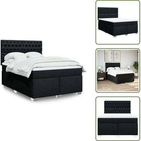 vidaXL Boxspringbett mit Matratze Schwarz 160x200 cm Stoff (1/5)