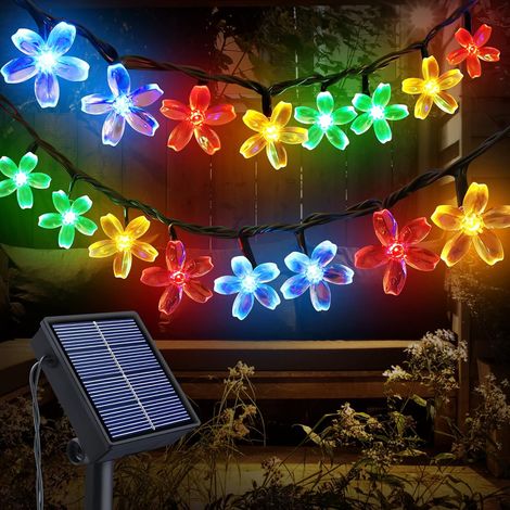 Guirlande Lumineuse Exterieur Solaire, 12M 100 LED Fleurs de Cerisier Lumières de Noël Étanche 8 Modes,Fleurs de cerisier multicolore (1/5)