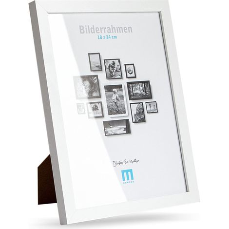 Cadre photo moderne en MDF blanc pour petites photos et images de 18 x 24 cm, avec protection en verre acrylique, convient comme support de table ou mural, portrait ou paysage. (1/5)