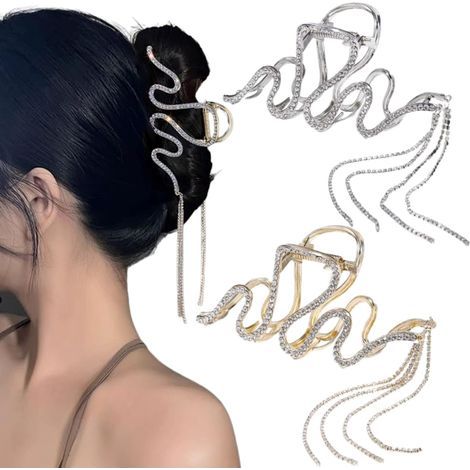 Two-piece set of rhinestone hair clips, tassels, large hair clips, thick hair clips, large metal hair clips for women, women's hair accessories, for girls.