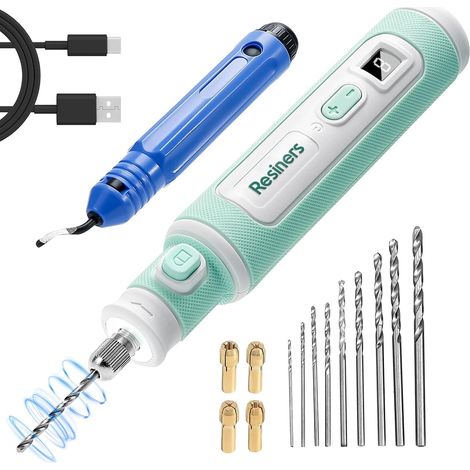 Kit d'outils rotatifs sans fil pour résine, réglable en 8 vitesses, kit à 15 pièces rechargé pour la fabrication de bijoux avec éclairage pour le moulage de résine, la plastique (1/5)