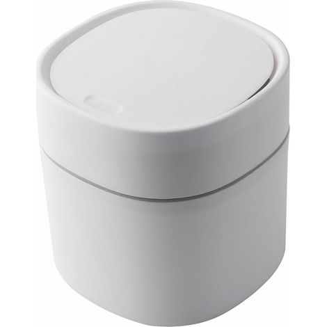 Poubelle De Bureau Mini - Couvercle À Ressort - Blanc - Pour Bureau Table De Maquillage Cuisine Chambre - 1 Pièce (1/5)