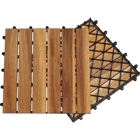 SWANEW Carreaux de terrasse 55 pcs Acacia tuiles de plancher en acacia (1/3)