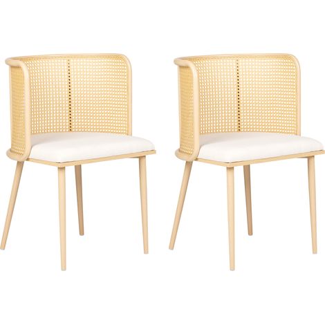 Conjunto de 2 sillas de comedor retro asiento de tela estructura metálica efecto madera trenza vienesa madera clara Kobuk (1/5)