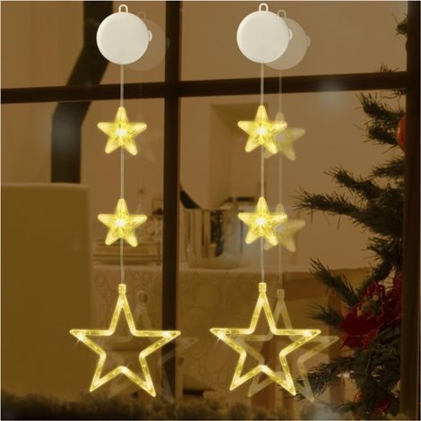 LED-Weihnachtsstern-Lichterkette, 2er-Set mit Saugnäpfen, Timer, batteriebetrieben, ideal zum Dekorieren eines Lichtervorhangs für Weihnachten, eine Party oder eine Hochzeit. (1/5)
