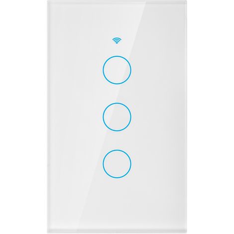 Interrupteur tactile WiFi à un seul cercle pour Alexa et Google, 3 voies, CA 90-250 V (prise américaine blanche) (1/5)