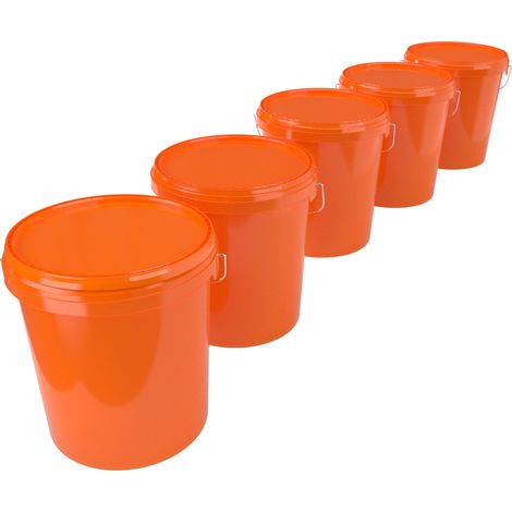 5x Seau avec couvercle en plastique seau vide poignée 15,9l alimentaire orange clair