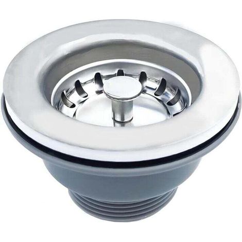 Bonde d'évier sans trop plein panier inox ø 110 mm 1½", Acier inoxydable + PVC, Bonde + Panier