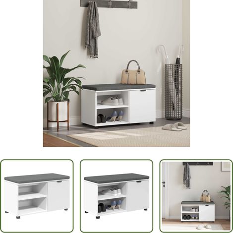 Flurmöbel - Flurbank mit Kissen mit Regal mit Speicher Weiß 80 x 38 x 46 cm (1/5)