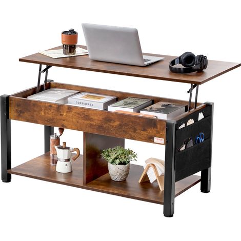 VEVOR Mesa de centro elevable , mesa de centro rectangular de 41,7 pulgadas con bolsillos de almacenamiento adicionales, mesa de centro desplegable para sala de estar, marrón