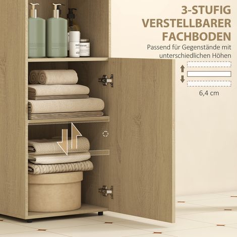 Meuble de salle de bain pour niche avec armoire, étagère ouverte, étagère réglable, 40 x 31 x 104 cm, chêne jaune (1/5)