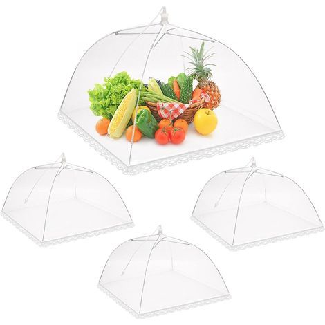 4Pcs Pop-up Cloche Alimentaire Tente, Maille Housse Couverture de Nourriture Pliante Couvre Plat Anti-Mouches Moustiques, Maille Parapluie pour Garder des Insectes et des Mouches Loin Blanc,14X14In