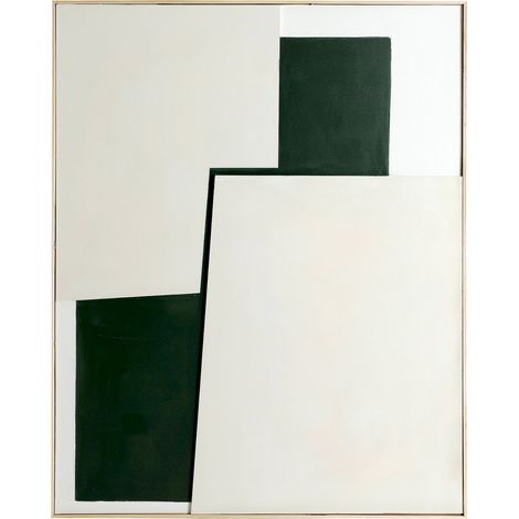 Tableau abstrait contemporain en toile verte - vert et bois clair (1/5)
