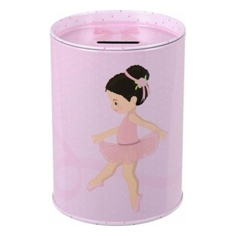 Salvadanaio rotondo in metallo a forma di ballerina