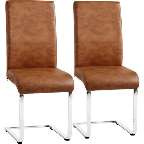 Homevive Juego de 2 Sillas de Comedor Modernas de Polipiel, Sillas Cantilever con Estructura en U, Soporta hasta 135kg, Marrón Retro (1/5)